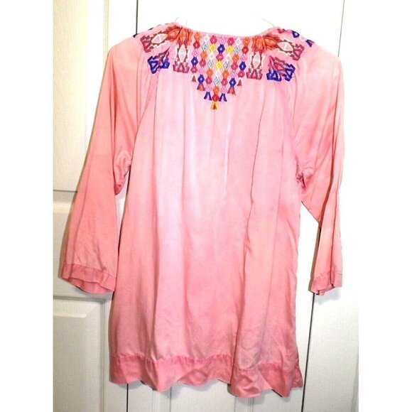 Soft Surroundings PS Mixteca 3/4 Sleeve Embroidered Tunic Pink Multicolor Boho - Picture 3 of 6